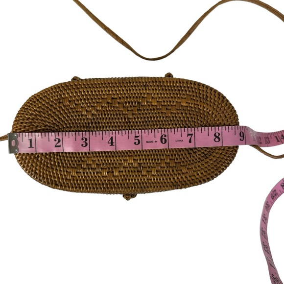 Handwoven Rattan Bag Purse Shoulder Crossbody Brown - Picture 13 of 16